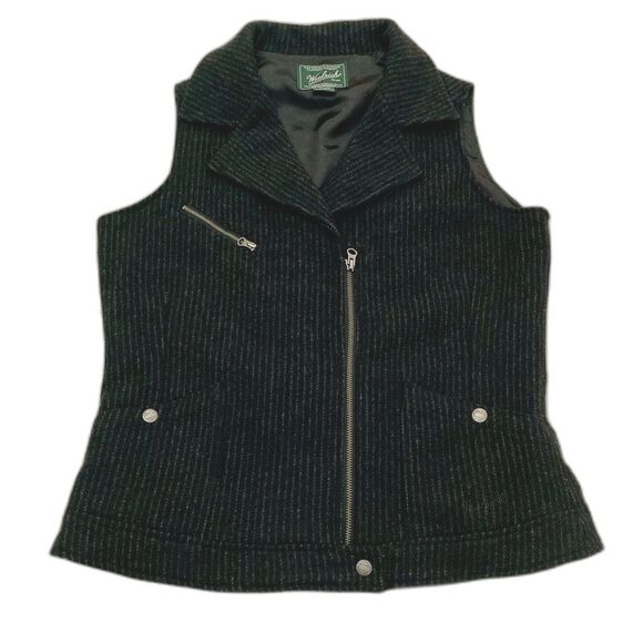Woolrich Pinstripe Vest Womens MEDIUM Pockets Lined Dark Academia Old Money - Picture 1 of 11